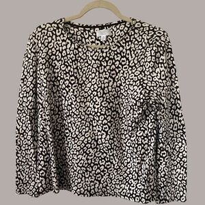 Charter Club Brown and White Animal Print Long Sleeve Top